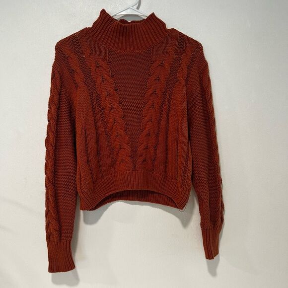 Aeropostale Cable Knit Turtleneck Sweater Rust Orange Women’s Size Large - Picture 1 of 5